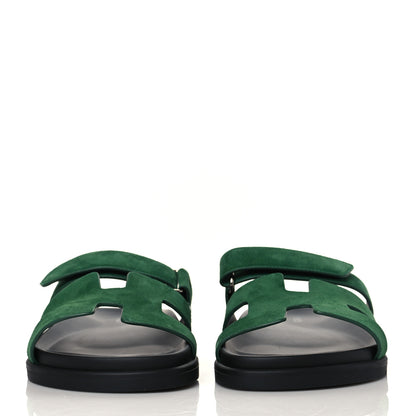 Hermes Suede Goatskin Womens Chypre Sandals 38 Vert Electrique 3 of 9