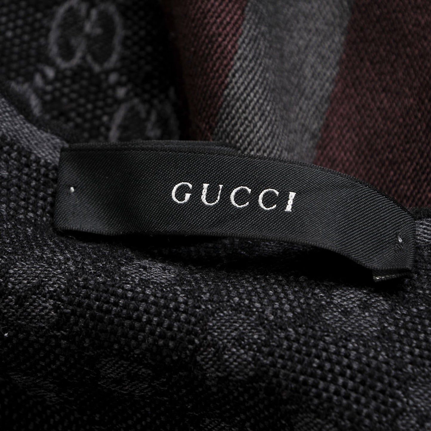 Wool Silk GG Monogram Web Verbier Fringe Scarf Charcoal