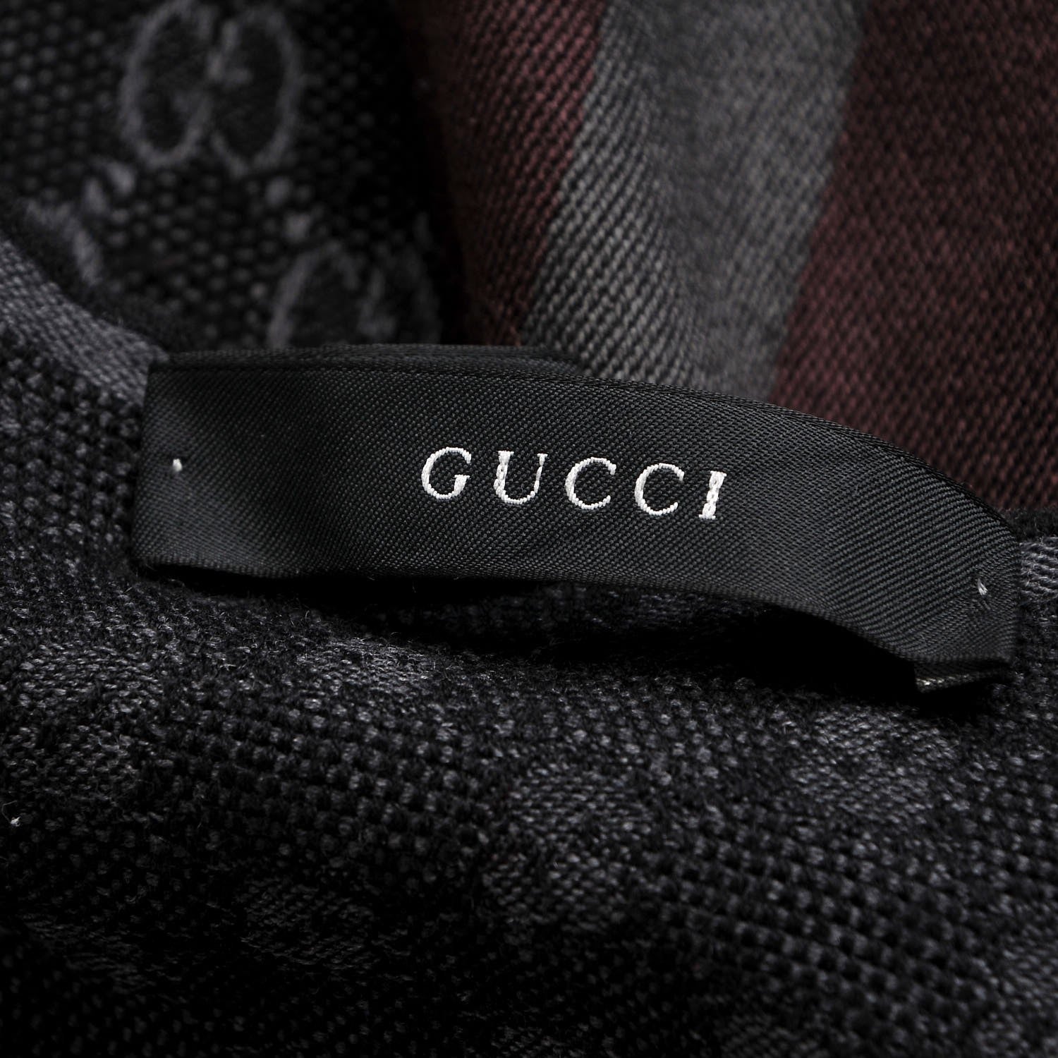 Gucci Wool Silk GG Monogram Web Verbier Fringe Scarf Charcoal 8 of 9