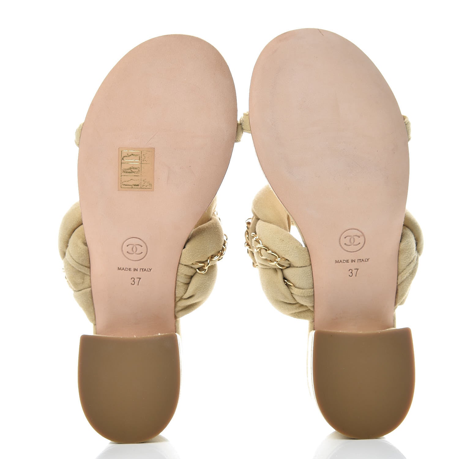 Chanel Kid Suede Chain Braided Sandals 37 Beige 5 of 10