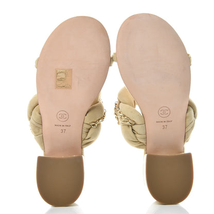 Chanel Kid Suede Chain Braided Sandals 37 Beige 5 of 10