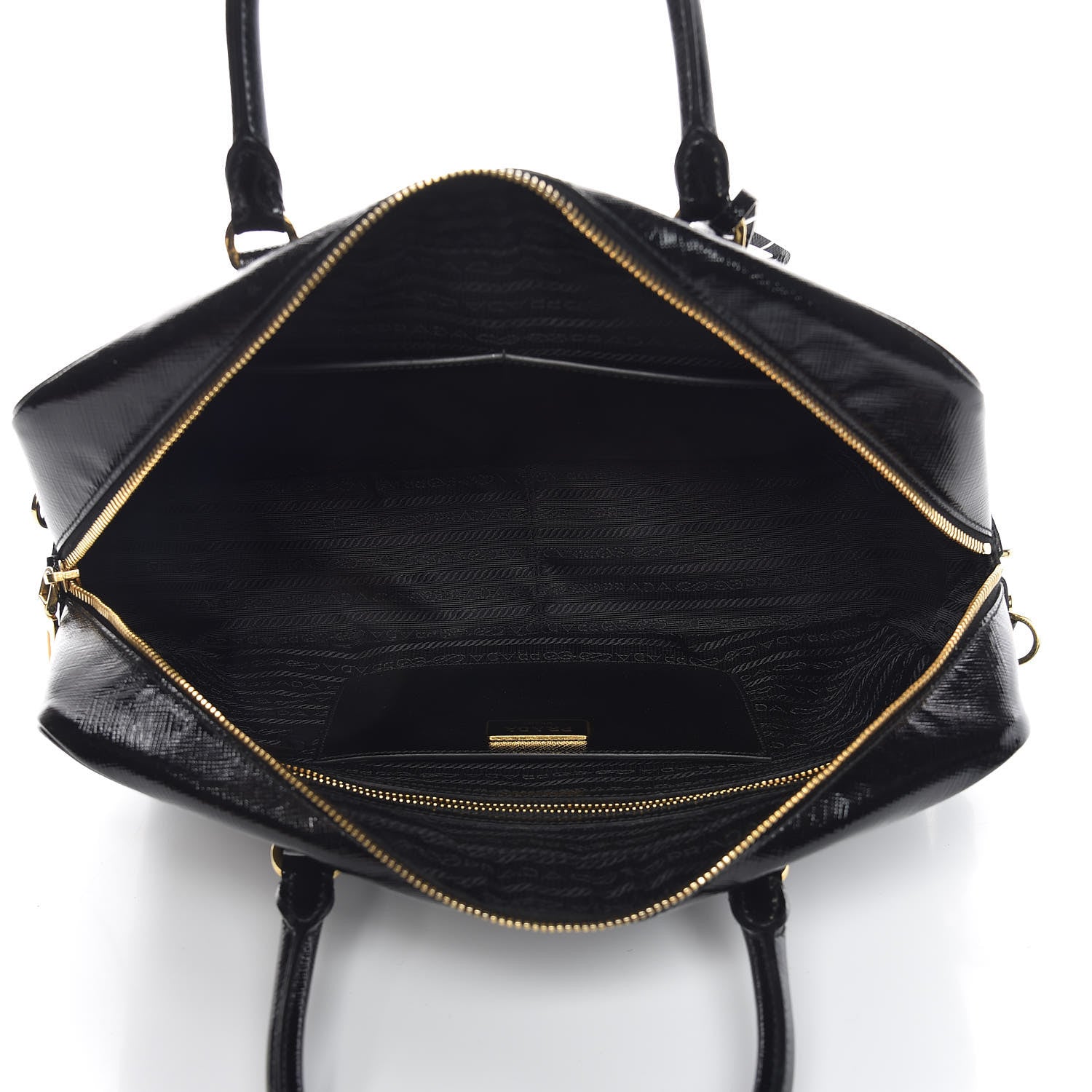 Prada Saffiano Vernice Floral Bauletto Bag Black 5 of 12