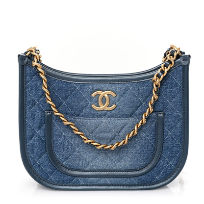 Chanel Washed Denim Quilted Hobo Blue 1 of 9