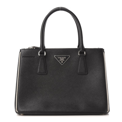 Prada Saffiano Mini Galleria Double Zip Tote Black Talco 1 of 12