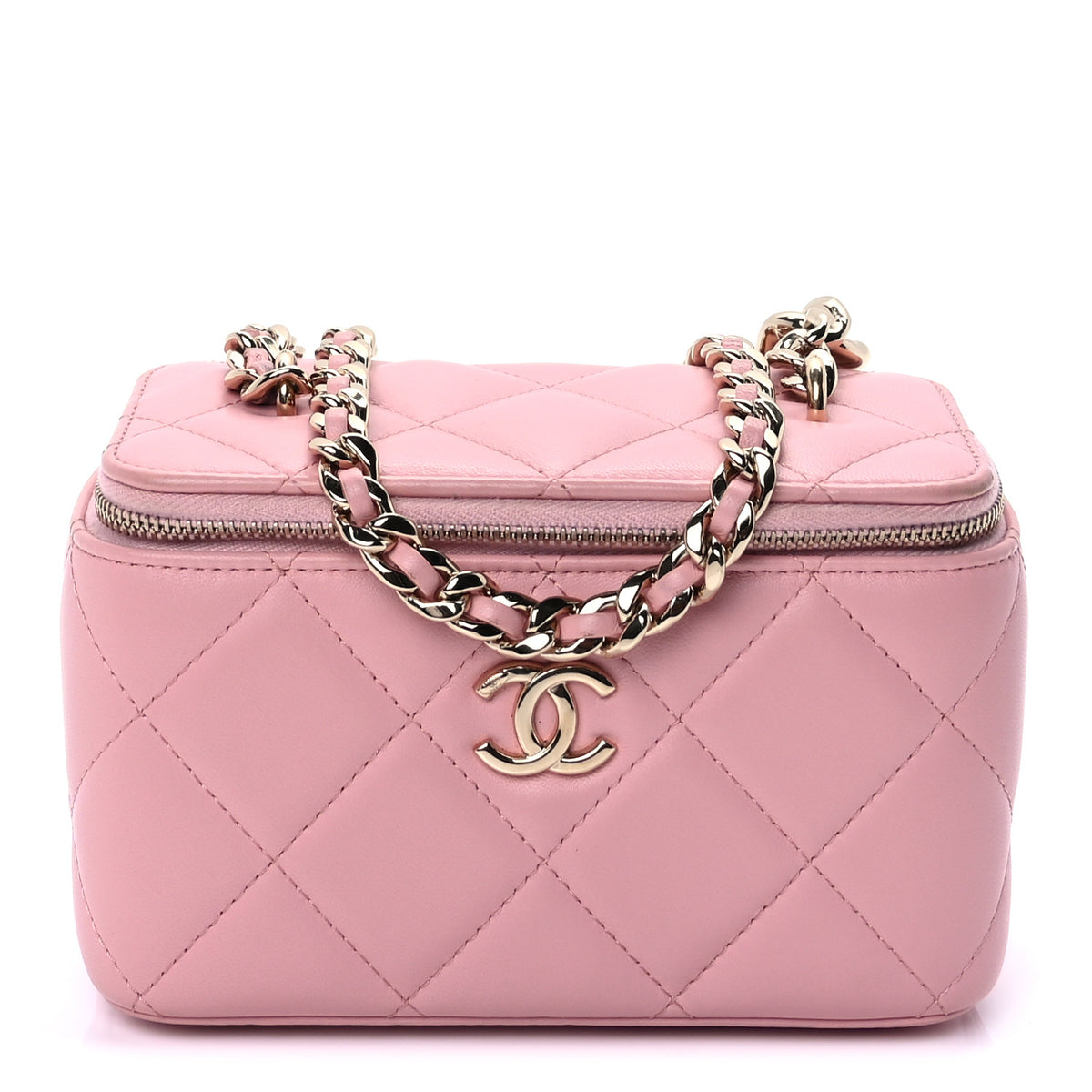 Lambskin Resin Elegant Chain Vanity Case Pink