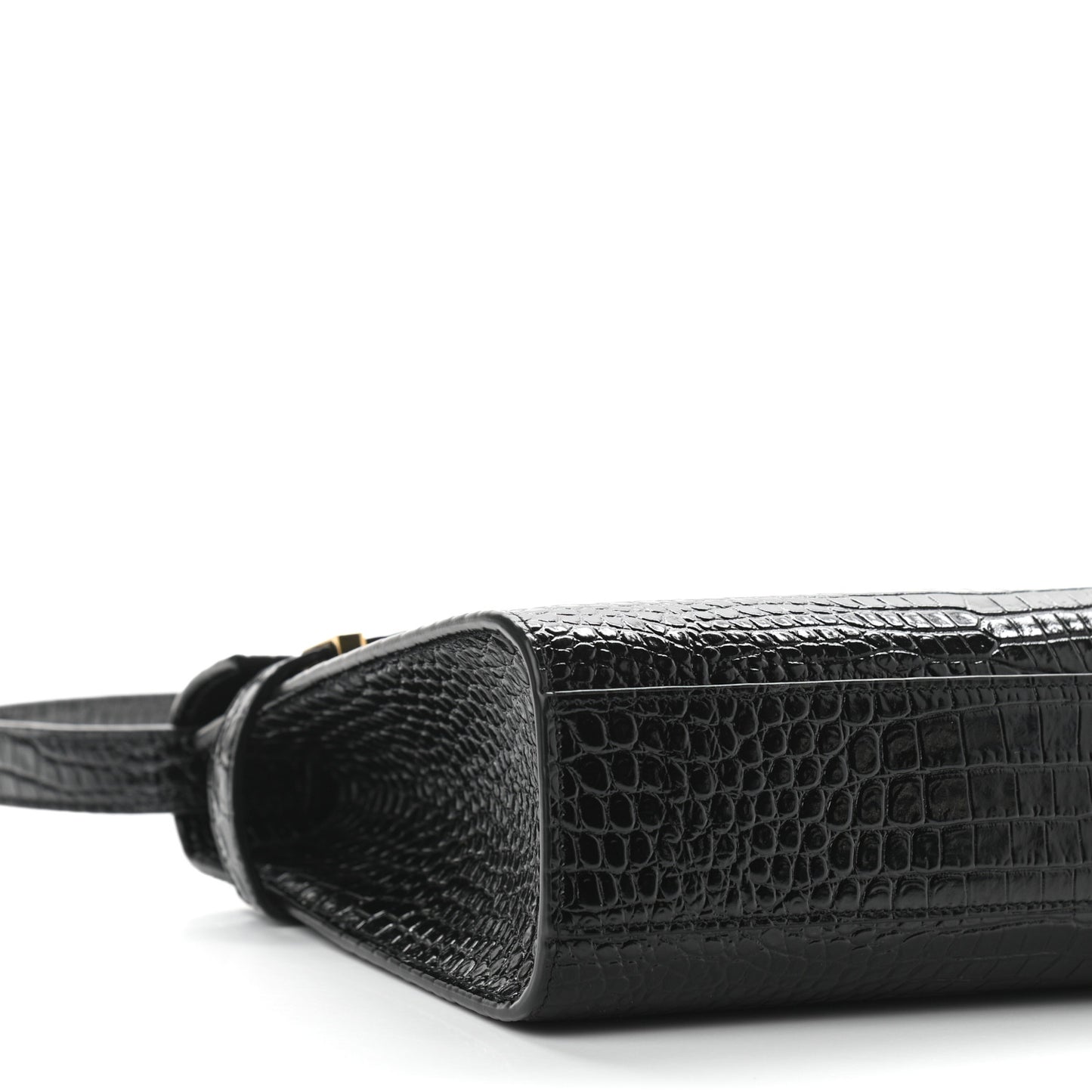 Shiny Calfskin Crocodile Embossed Manhattan Baguette Black