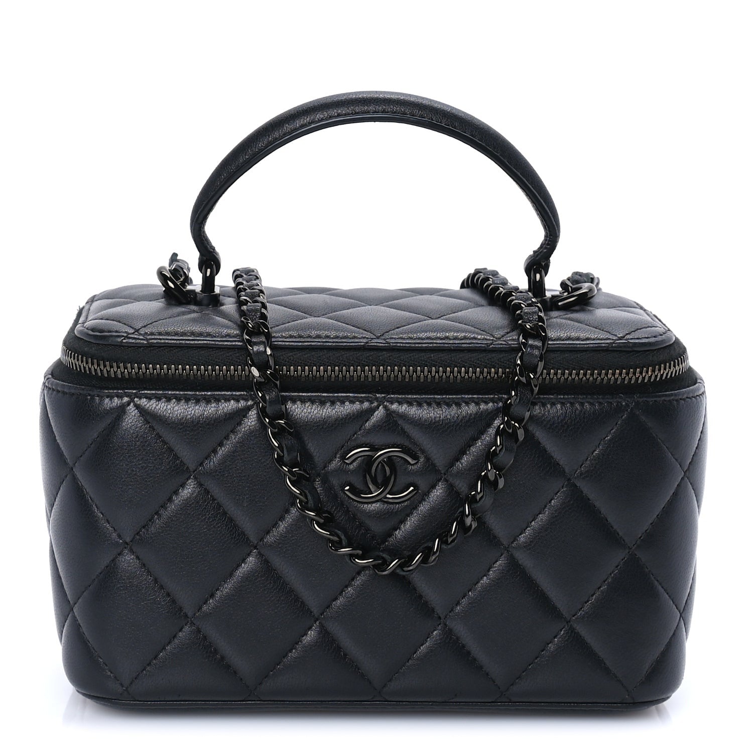 Chanel Lambskin Quilted Small Top Handle Vanity Case With Chain So Black 2 of 10