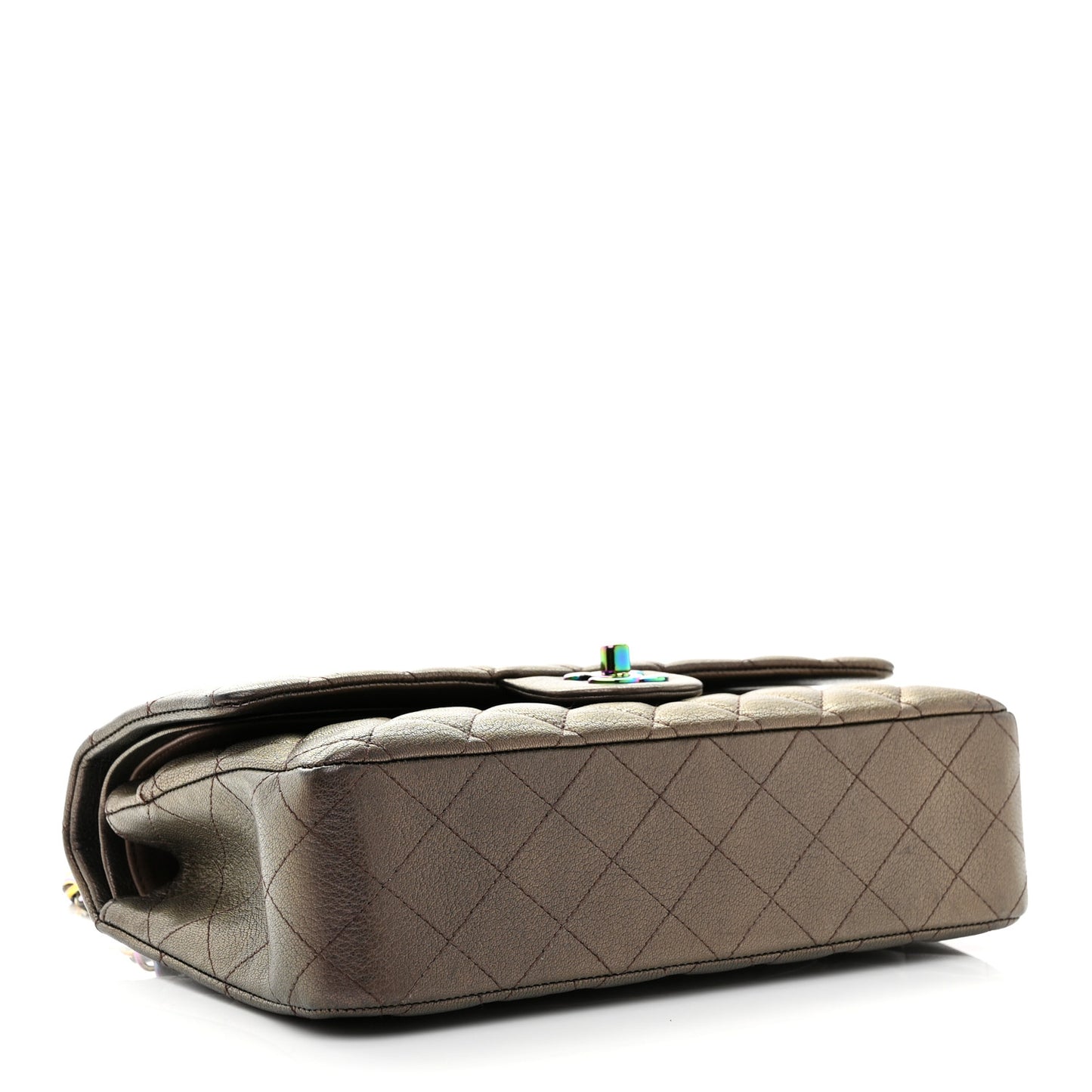 Iridescent Goatskin Quilted Medium Double Flap Bronze