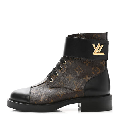 Louis Vuitton Calfskin Monogram Wonderland Flat Ranger Boots 37 Black 1 of 9