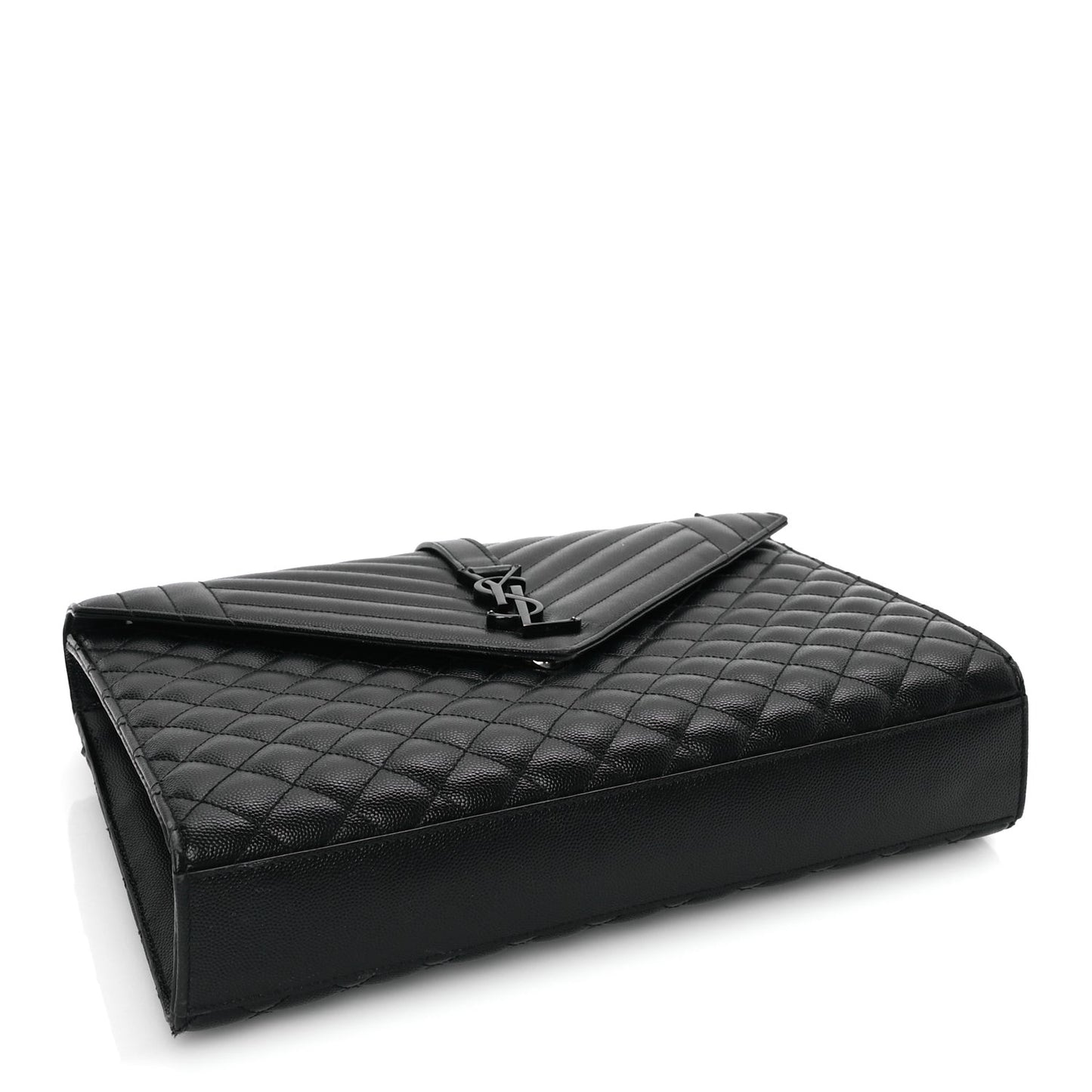 Grain De Poudre Textured Mixed Matelasse Large Triquilt Monogram Monochrome Satchel Black