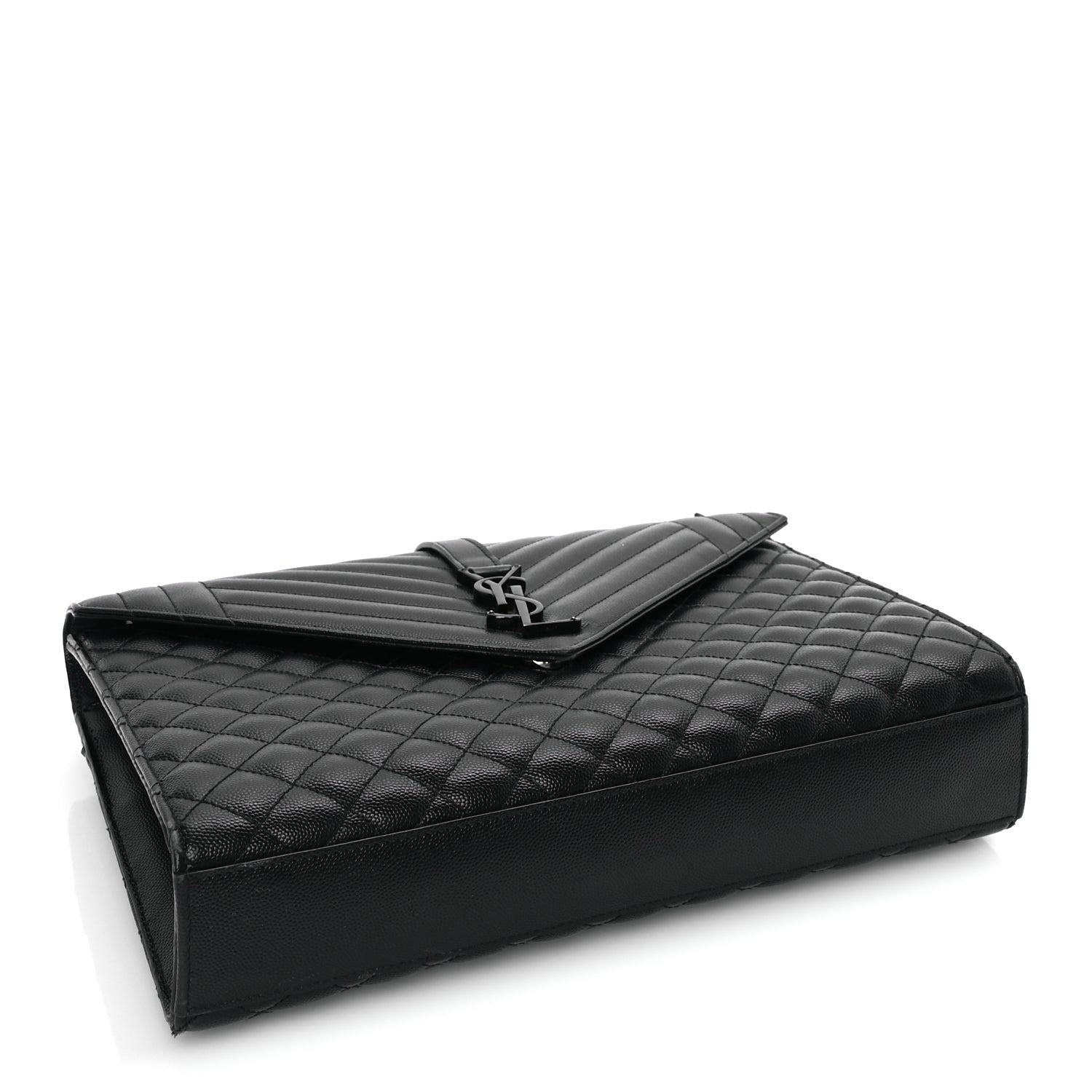 Saint Laurent Grain De Poudre Textured Mixed Matelasse Large Triquilt Monogram Monochrome Satchel Black 3 of 7