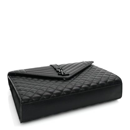 Saint Laurent Grain De Poudre Textured Mixed Matelasse Large Triquilt Monogram Monochrome Satchel Black 3 of 7
