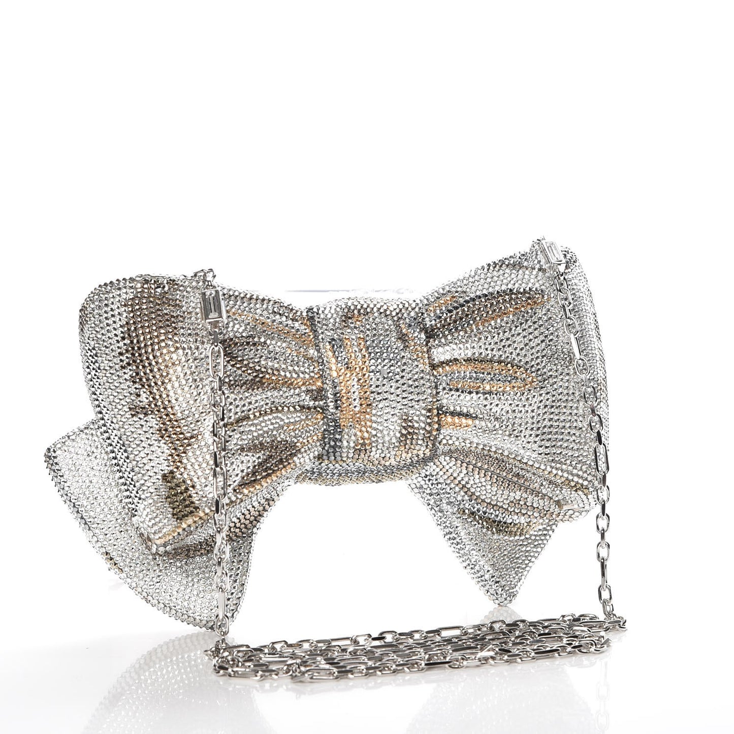 Crystal Bow Minaudiere Clutch Silver