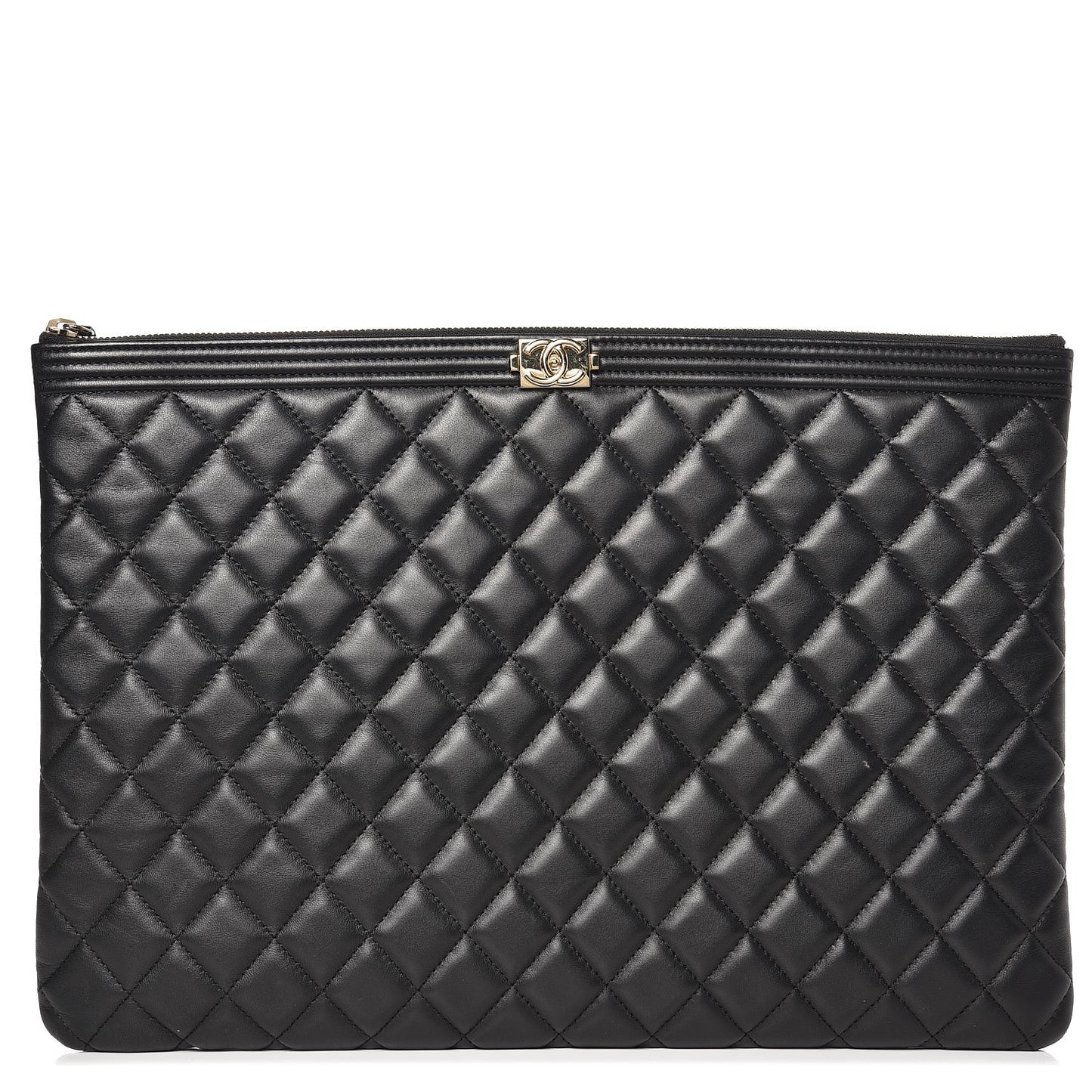 Lambskin Quilted Large Boy Cosmetic Case Black