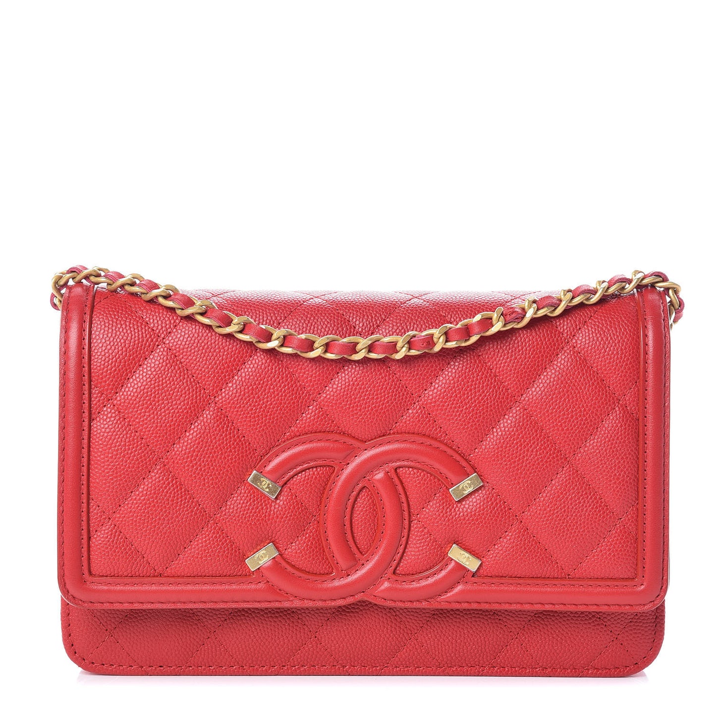 Caviar Quilted CC Filigree Wallet On Chain WOC Red