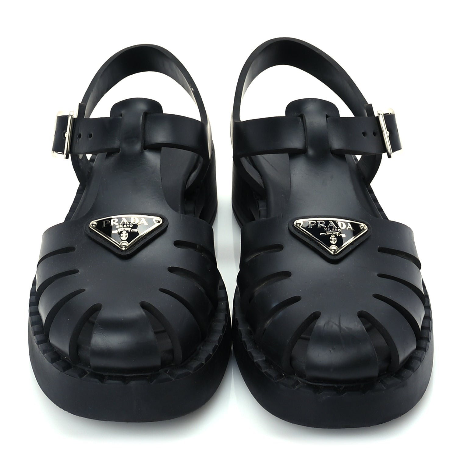 Prada Foam Rubber Metal Triangle Logo 50mm Cage Sandals 38  Black 3 of 8
