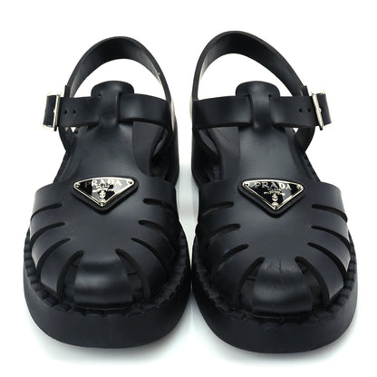 Prada Foam Rubber Metal Triangle Logo 50mm Cage Sandals 38  Black 3 of 8