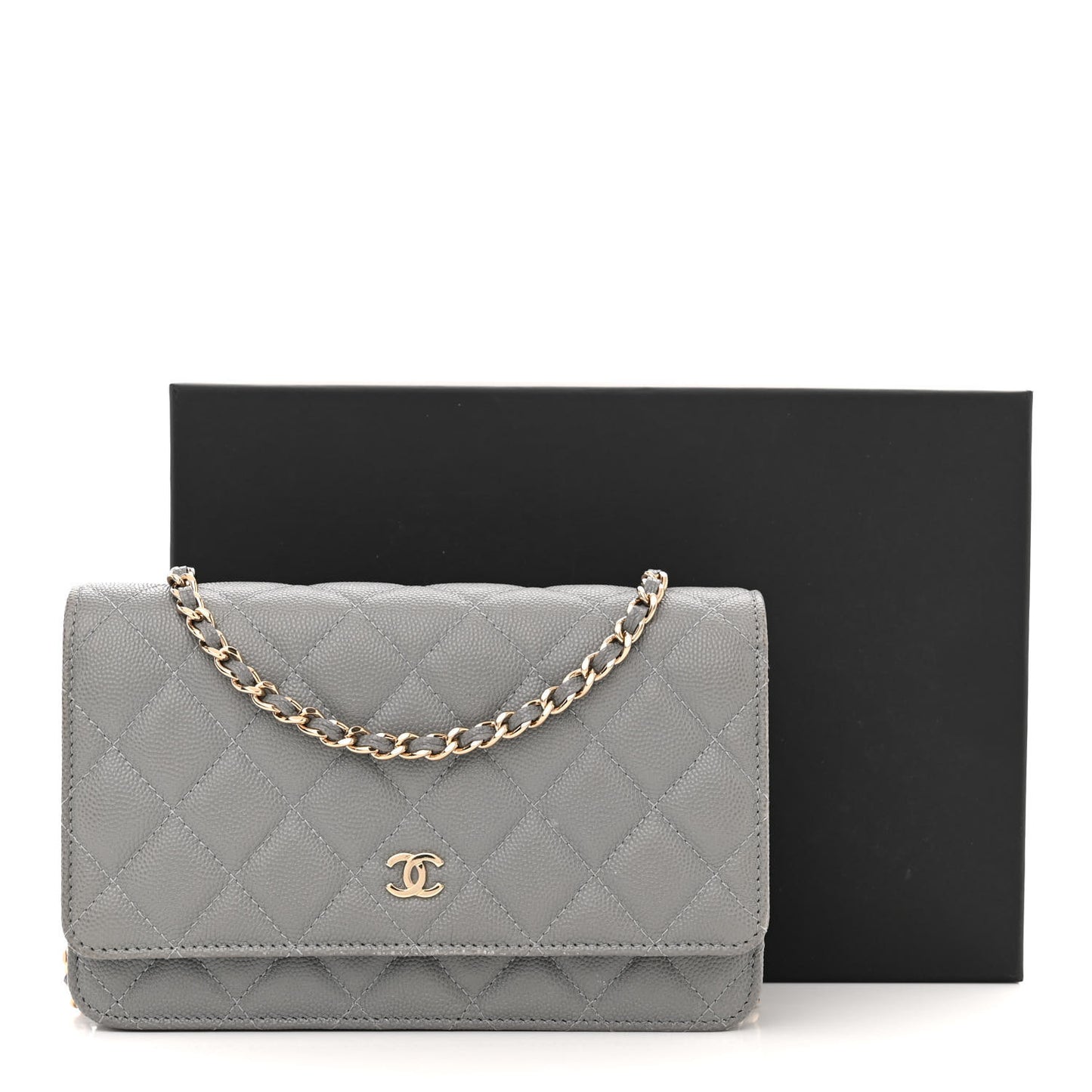 Caviar Quilted Wallet on Chain WOC Grey