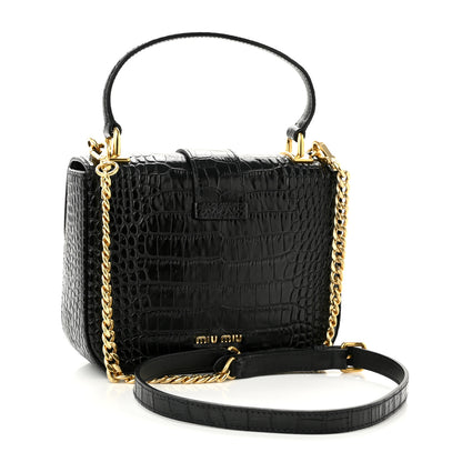 Miu Miu Crocodile Print Calfskin Top Handle Bag Black 3 of 9