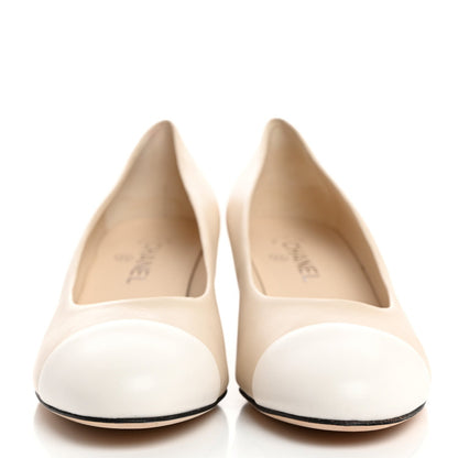 Chanel Lambskin CC Cap Toe Chain Pumps 41 Light Beige White 2 of 7