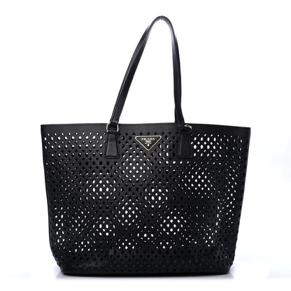 Prada Saffiano Perforated Tote Black 1 of 7