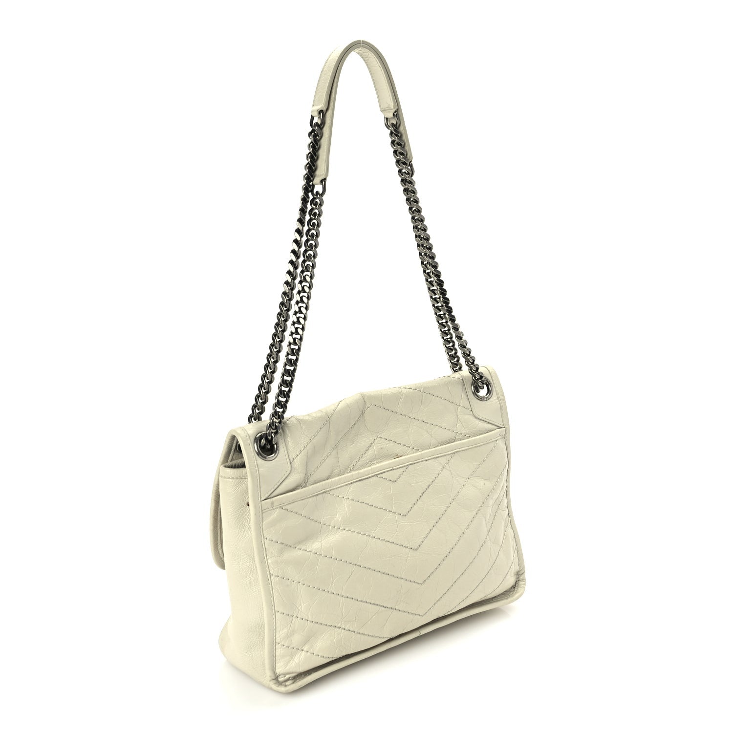 Saint Laurent Crinkled Calfskin Matelasse Monogram Medium Niki Chain Satchel Crema Soft 2 of 8
