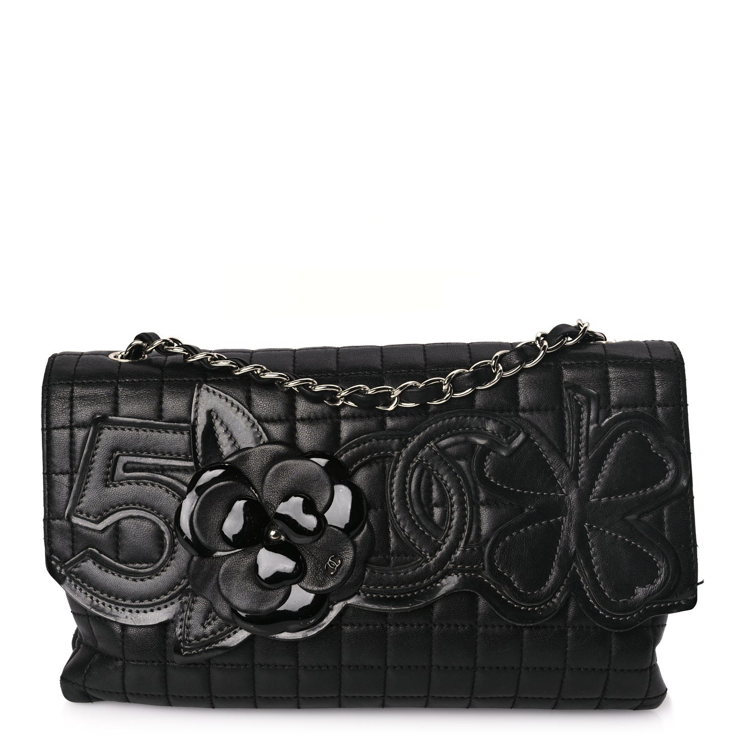 Chanel Lambskin Quilted Chocolate Bar Camellia No. 5 Flap Bag Black 1 of 9