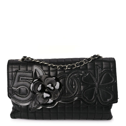 Chanel Lambskin Quilted Chocolate Bar Camellia No. 5 Flap Bag Black 1 of 9