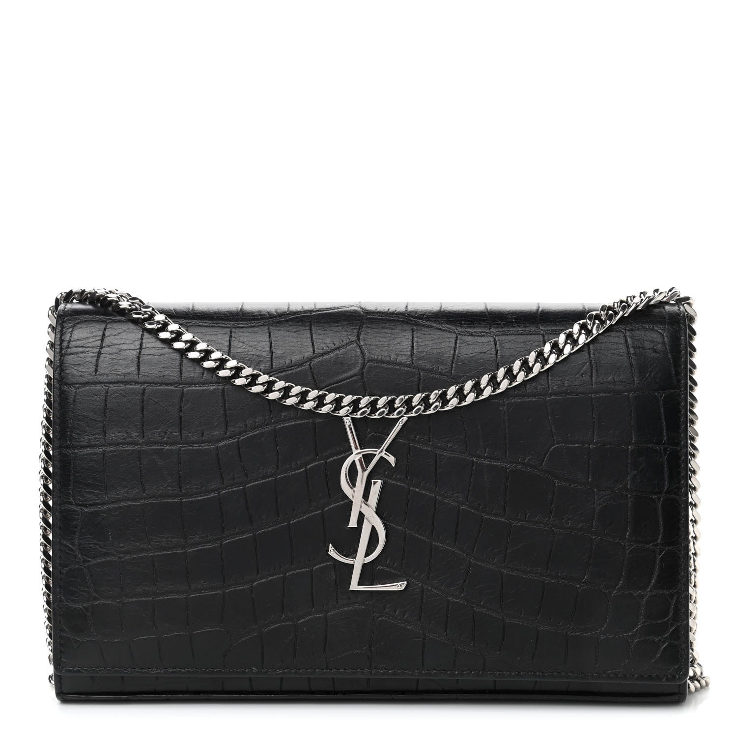 Saint Laurent Crocodile Embossed Calfskin Monogram Chain Wallet Black 1 of 4
