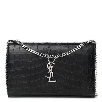 Saint Laurent Crocodile Embossed Calfskin Monogram Chain Wallet Black 1 of 4