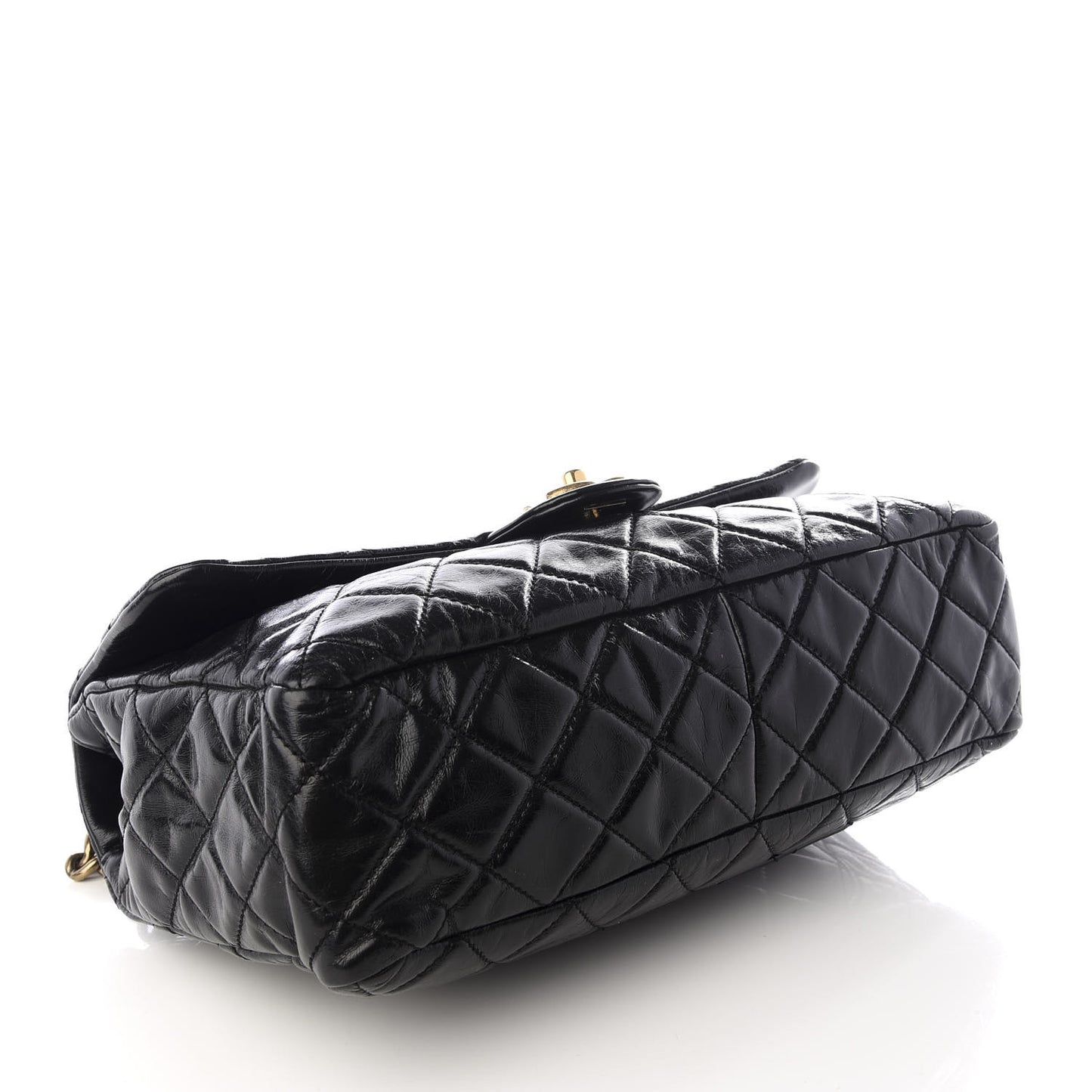 Glazed Calfskin Castle Rock Medium Flap Black