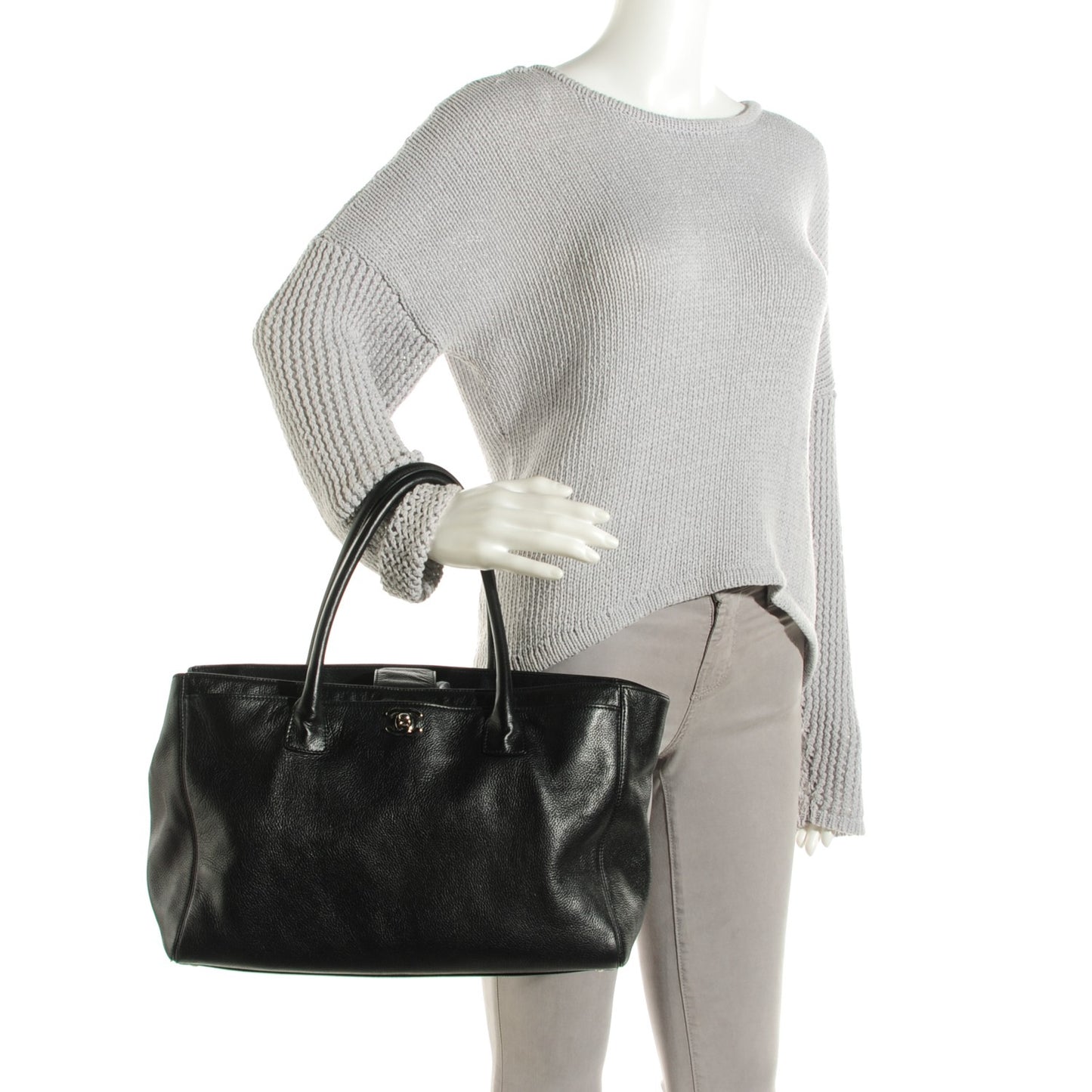 Calfskin Cerf Executive Shopper Tote Black