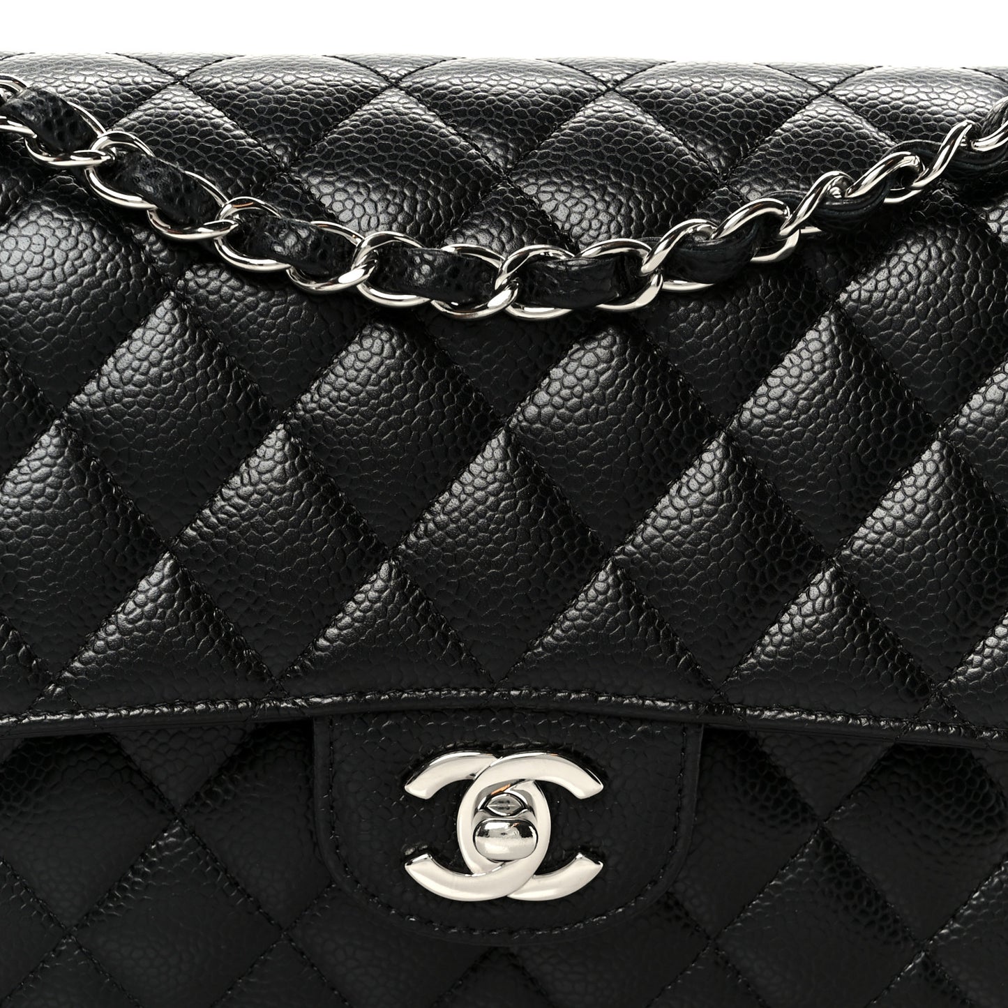 Caviar Quilted Medium Double Flap Black