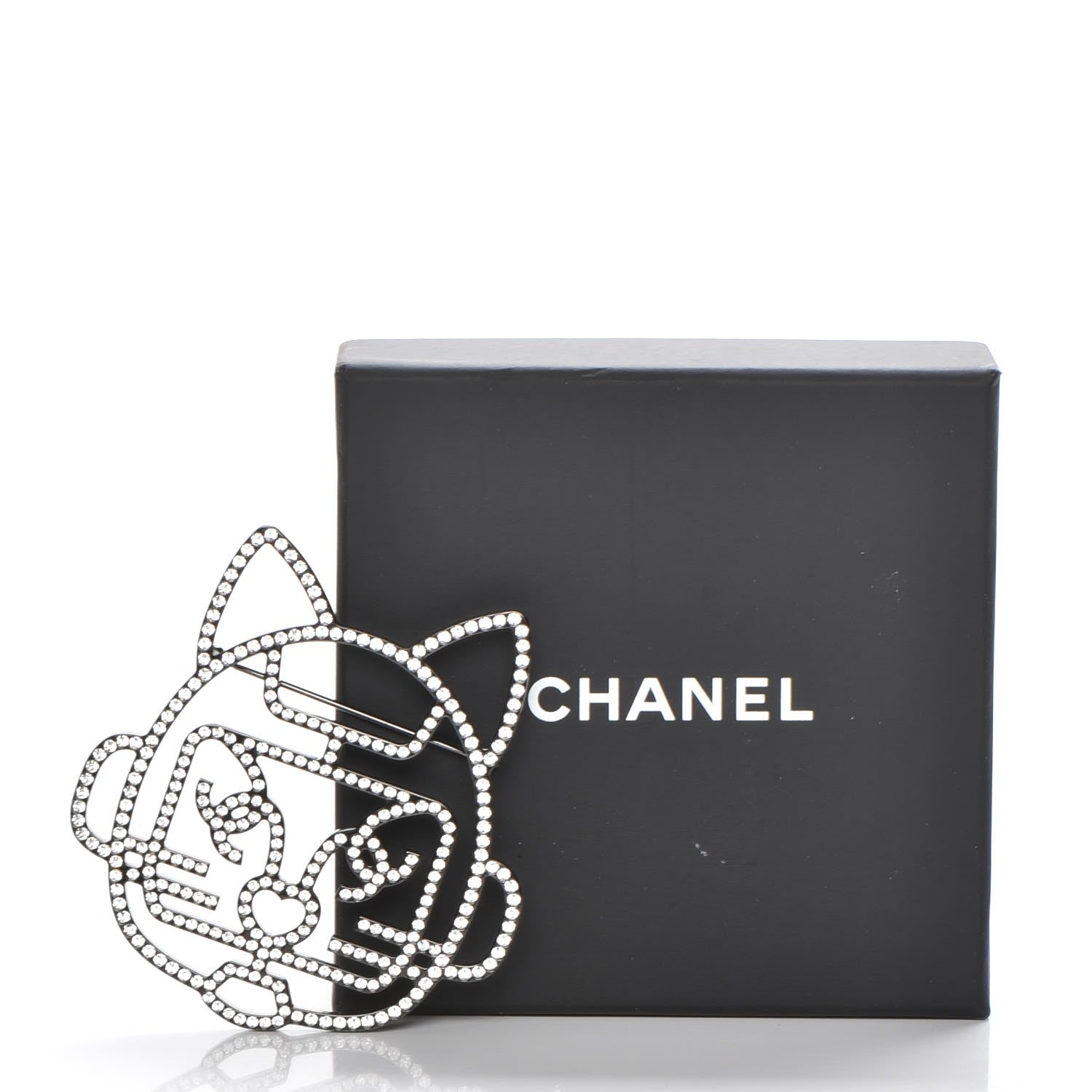 Chanel Strass Crystal Emoji Robot Cat Brooch Black Silver 4 of 5