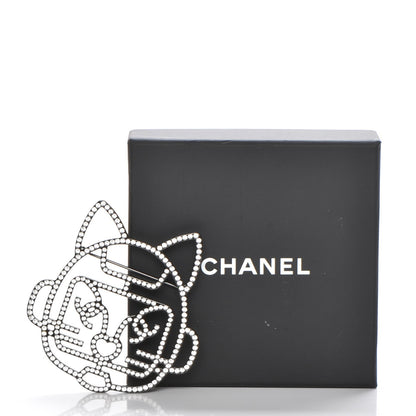 Chanel Strass Crystal Emoji Robot Cat Brooch Black Silver 4 of 5