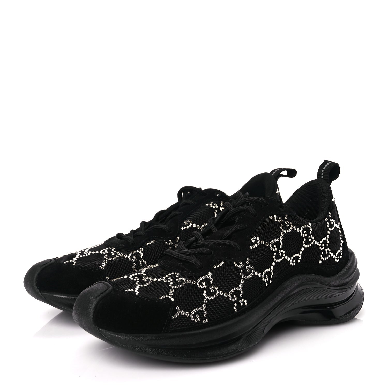 Gucci Tela Retino Mesh Crystal Suede GG Monogram Womens  Run Sneakers 36 Black Silver 4 of 8