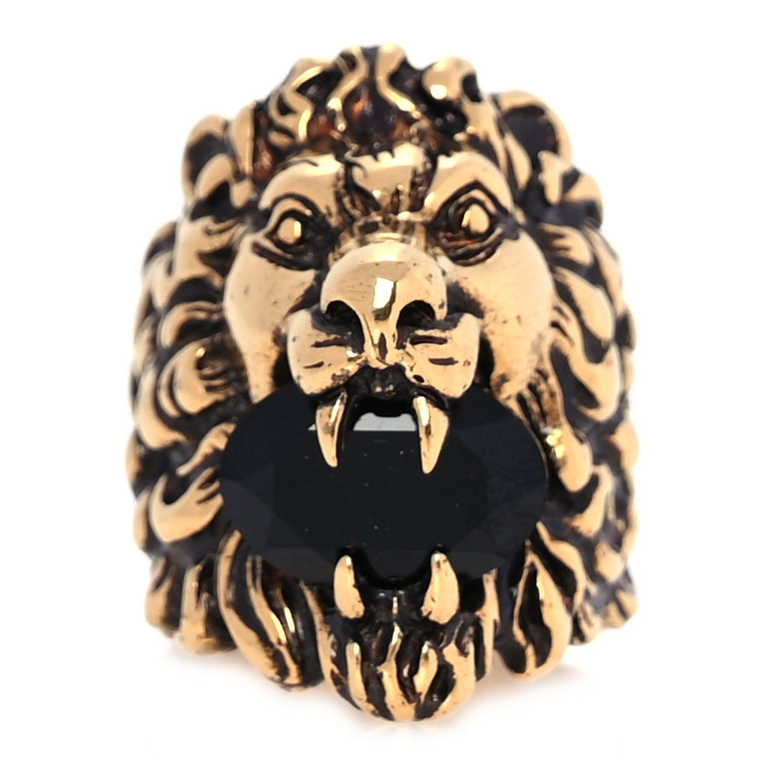 Gucci Metal Crystal Lion Head Ring 19 Black Aged Gold 1 of 5