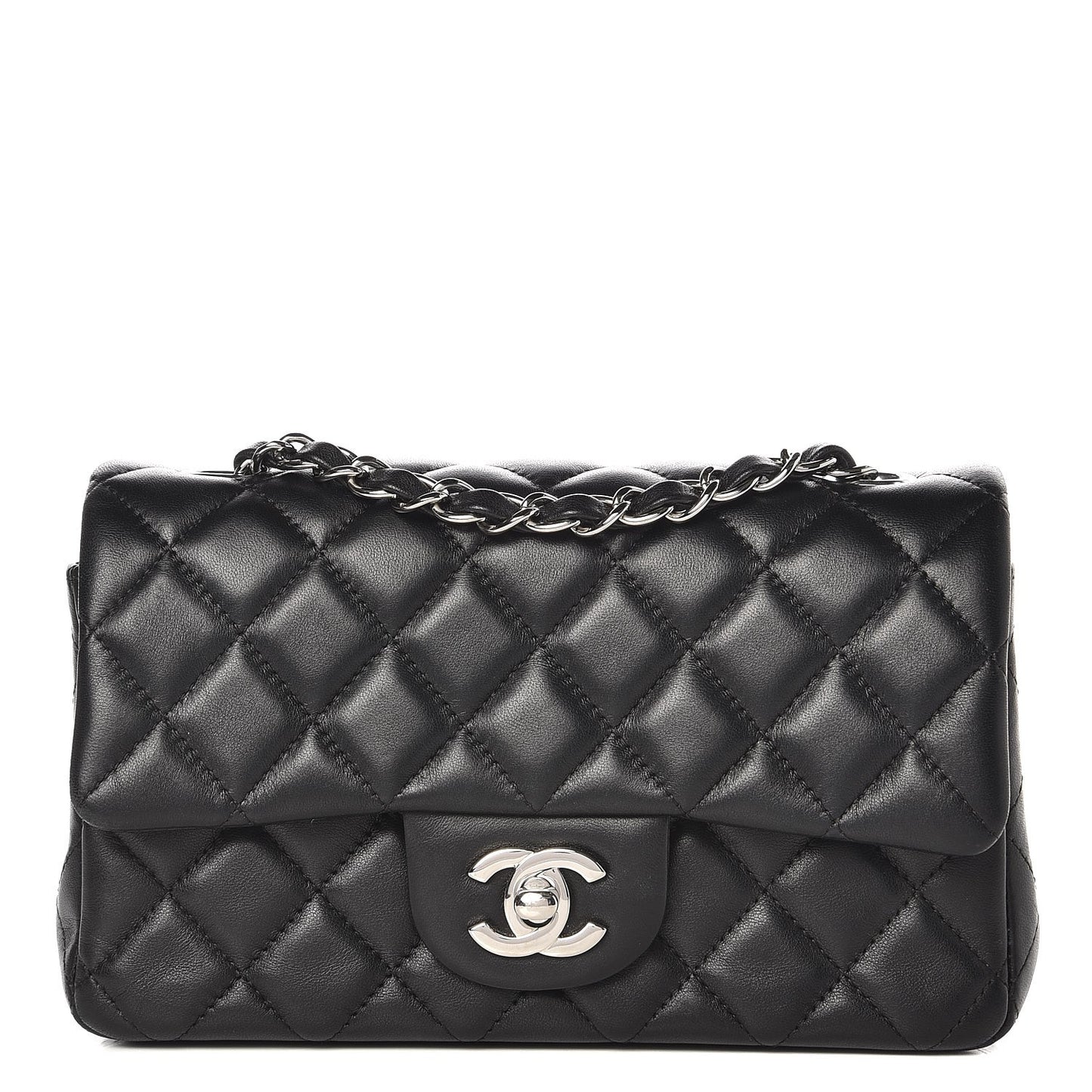 Lambskin Quilted Mini Rectangular Flap Black