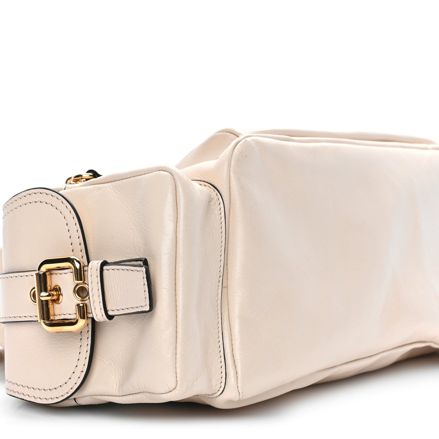 Shiny Calfskin Medium Double Carry Camera Bag Sweet Beige