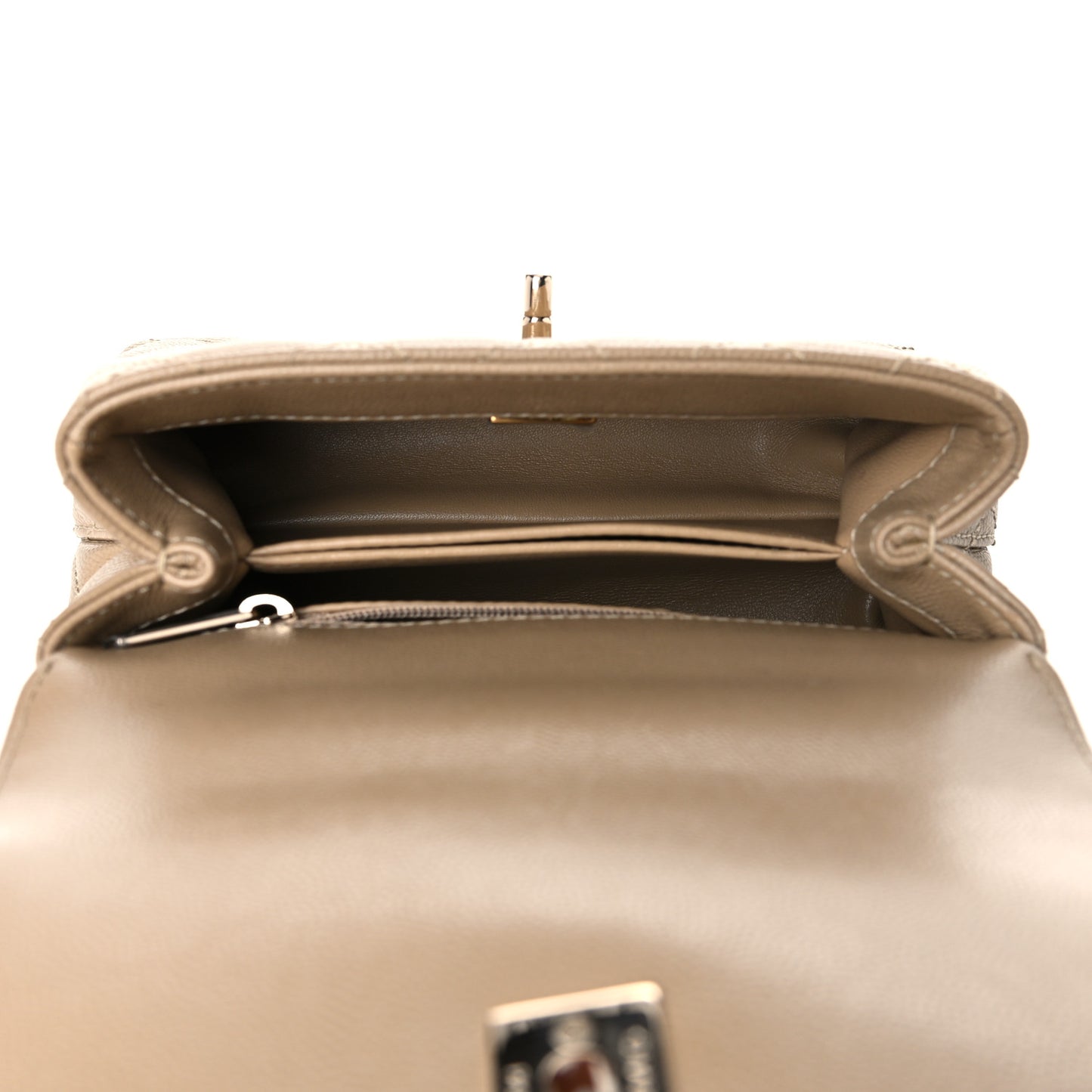 Caviar Lizard Embossed Quilted Extra Mini Coco Handle Flap Dark Beige