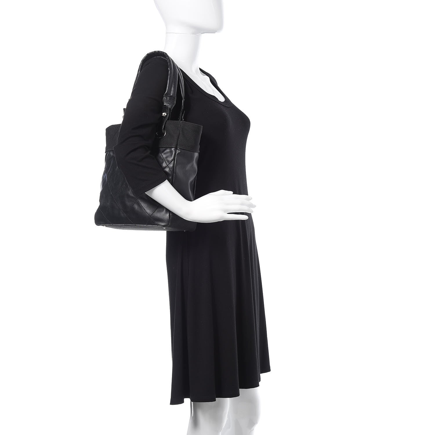 Chanel Coated Canvas Quilted Small Paris Biarritz Tote Black 2 of 22