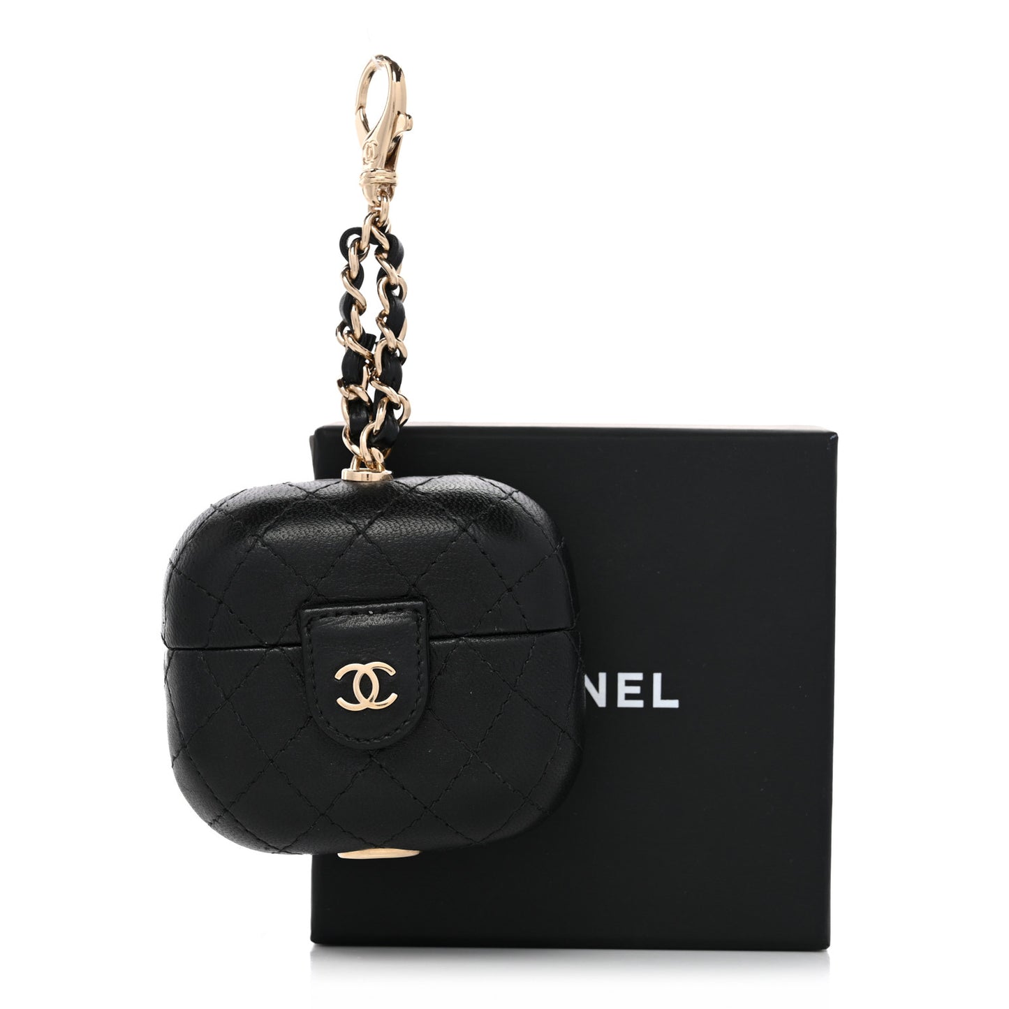 Lambskin Quilted Airpods Pro Case With Chain Black