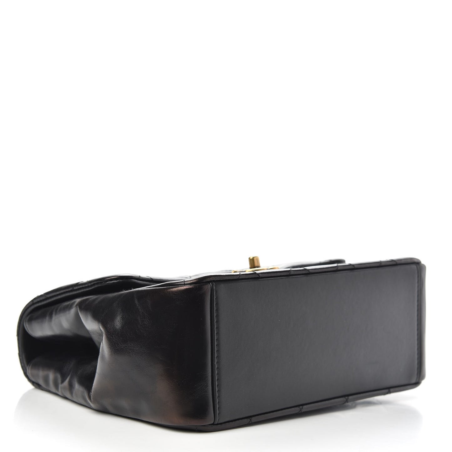 Glazed Calfskin Quilted Medium Gold Bar Top Handle Flap Black