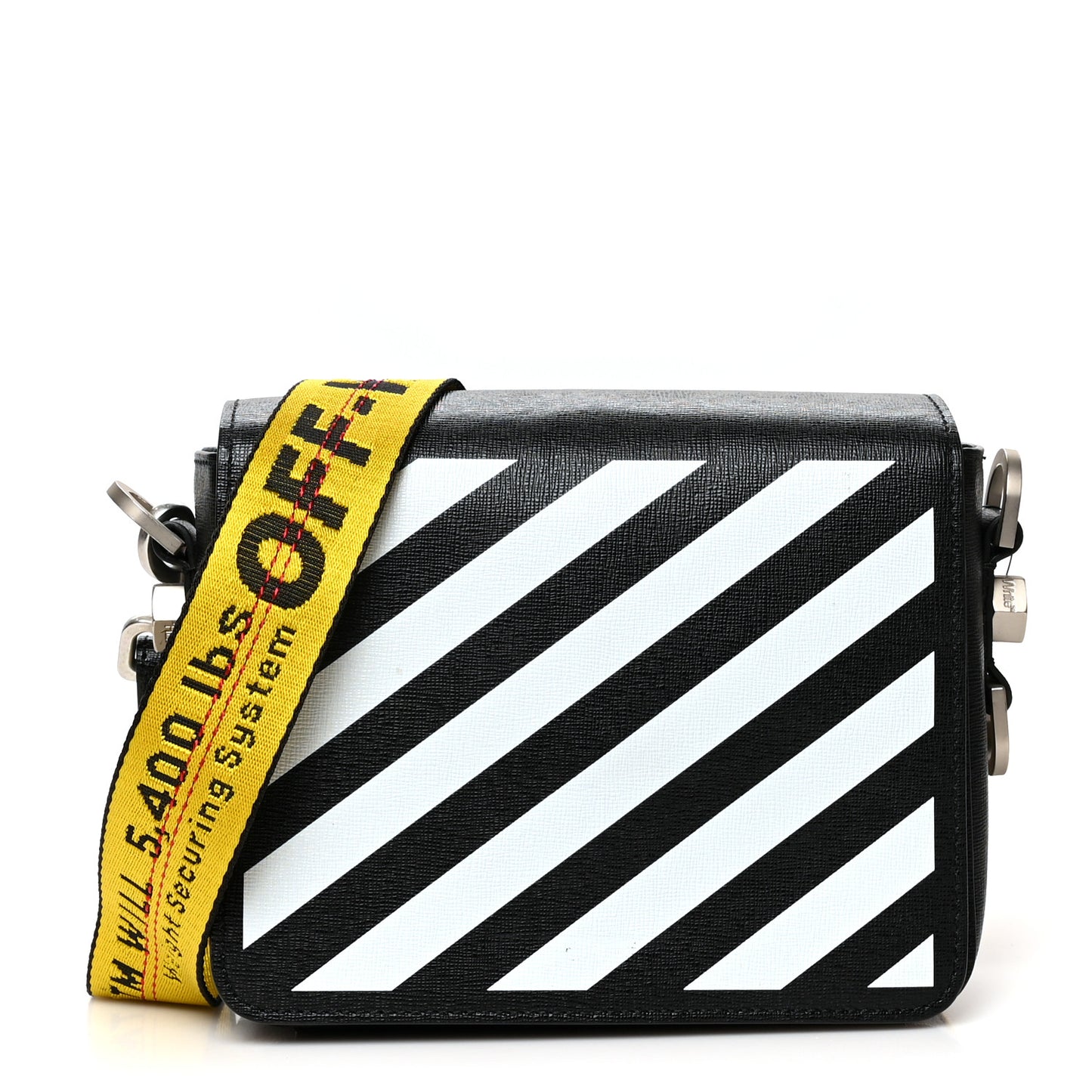 Saffiano Striped Diag Bag Black White