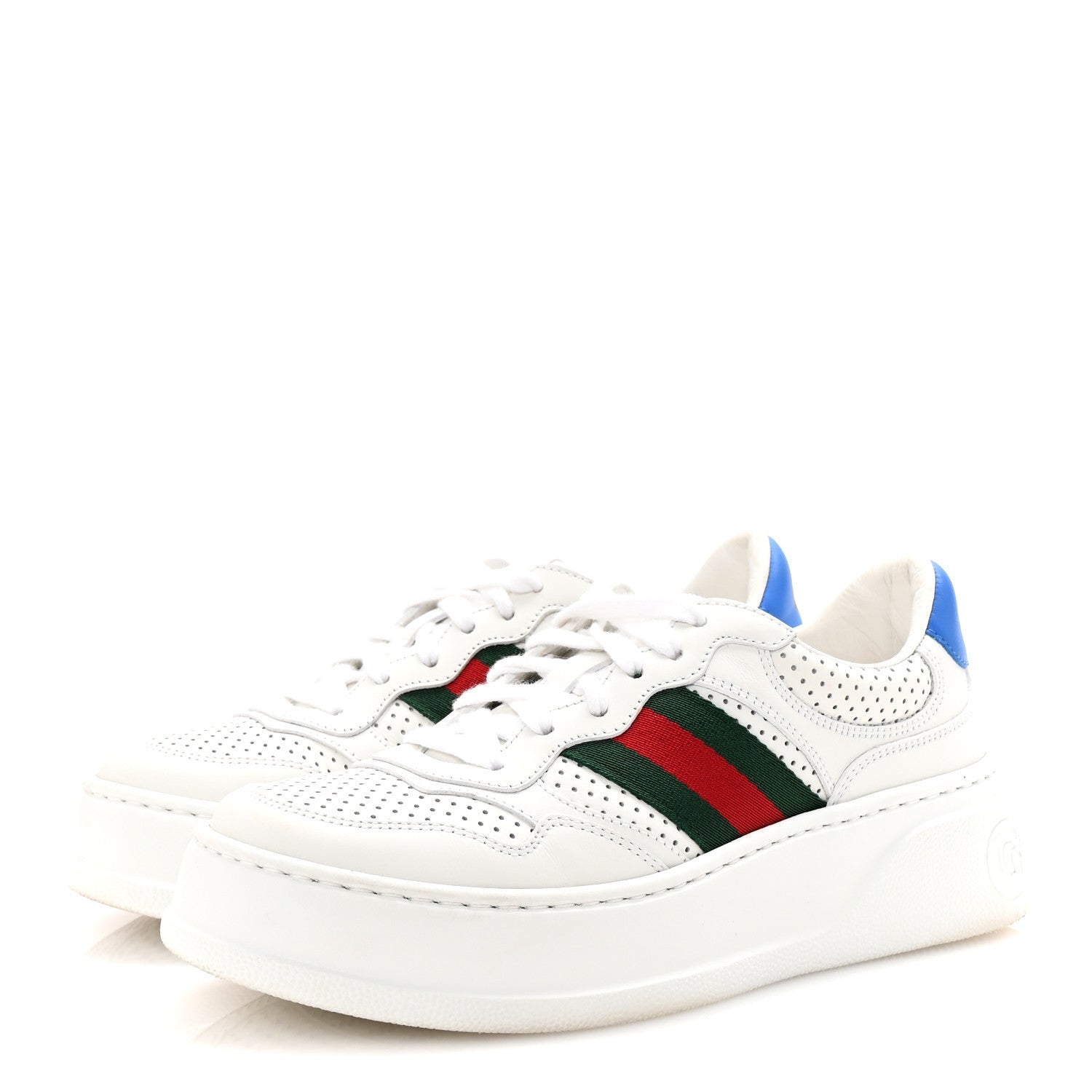 Gucci Calfskin Web Perforated Womens Platform 55mm Sneakers 36 White Bright Splash 4 of 7