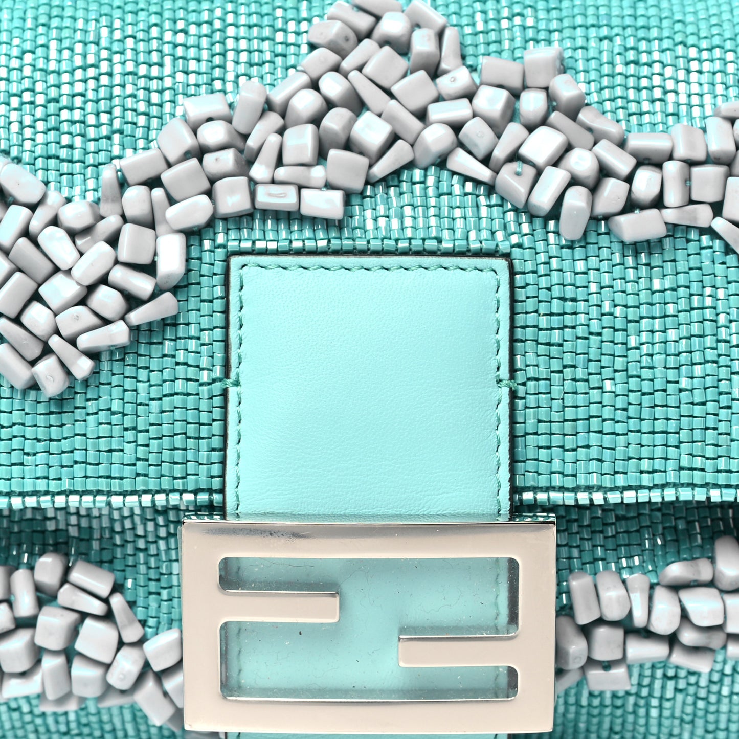 Rolling Stone Vitello Seta Bead Embroidered Re-Edition Baguette Spring Turquoise