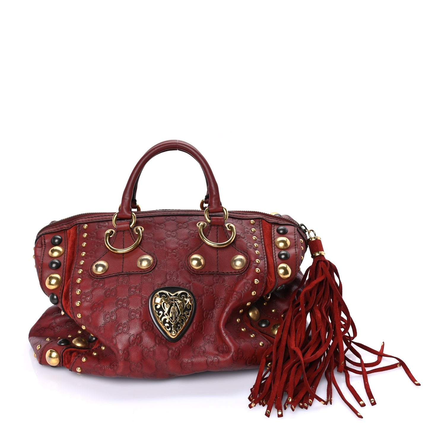 Gucci Calfskin Large Babouska Studded Boston Red 1 of 7