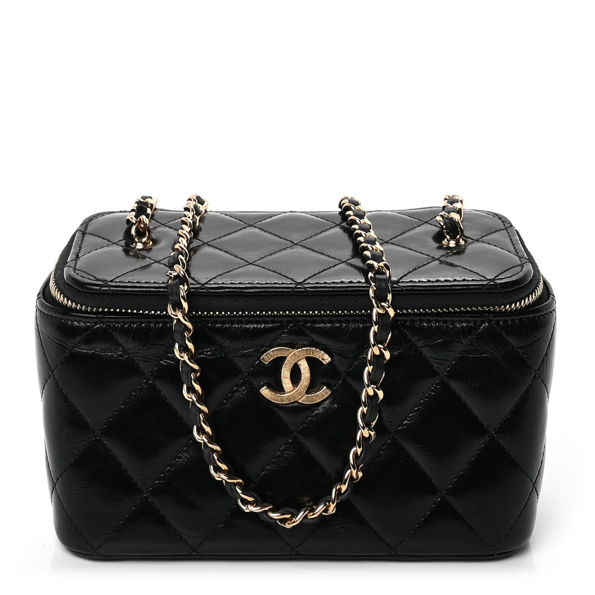 Chanel Shiny Lambskin Quilted Small Vanity Case With Chain Black 1 of 8