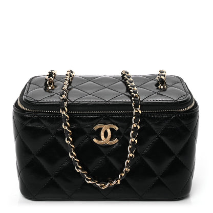 Chanel Shiny Lambskin Quilted Small Vanity Case With Chain Black 1 of 8