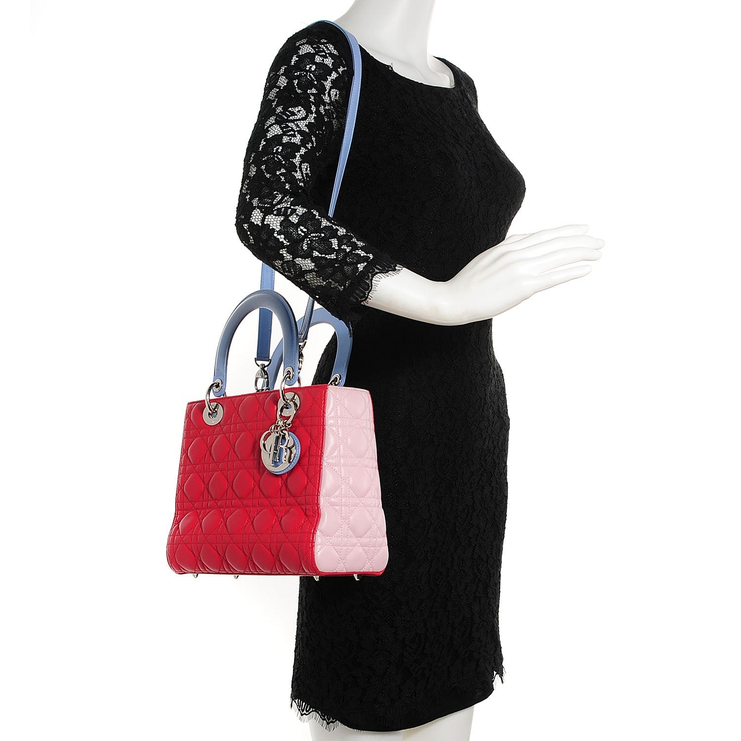 Christian Dior Lambskin Cannage Medium Tri-Color Lady Dior Red 2 of 9